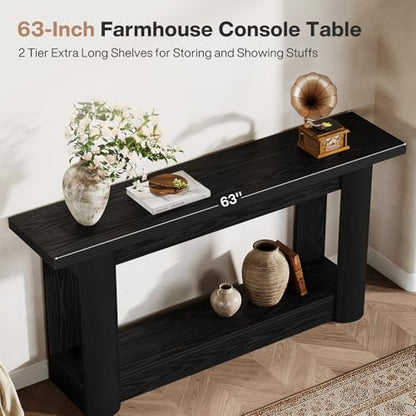 Tribesigns 63-Inch Farmhouse Console Table, Narrow Long Sofa Table Behind The Couch, 2-Tier Storage Entryway Furniture for Hallway, Entrance, Living Room, Black