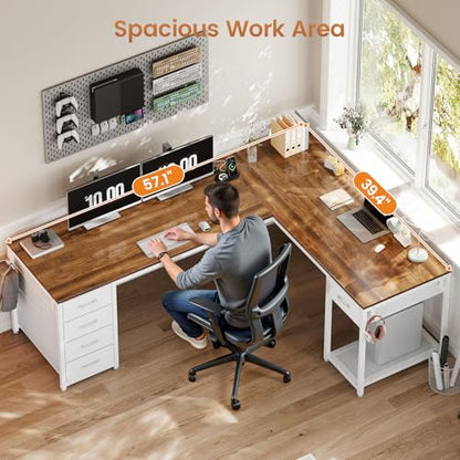 57" L Shaped Desk with 5 Drawers, view 5