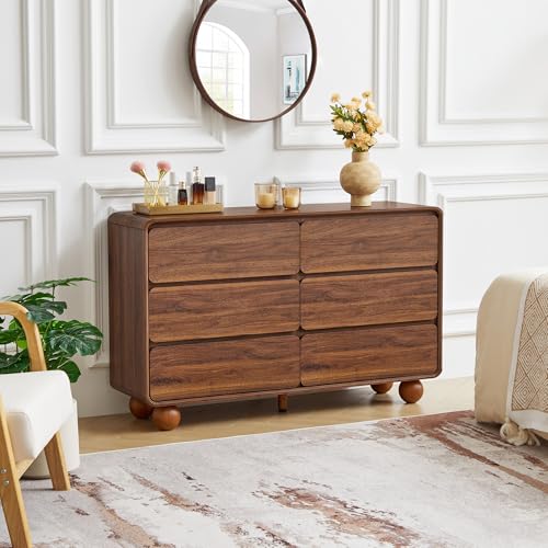 Modern 6 Drawer Dresser for Bedroom, 48" Wooden Chest of Drawers, Walnut, view 4