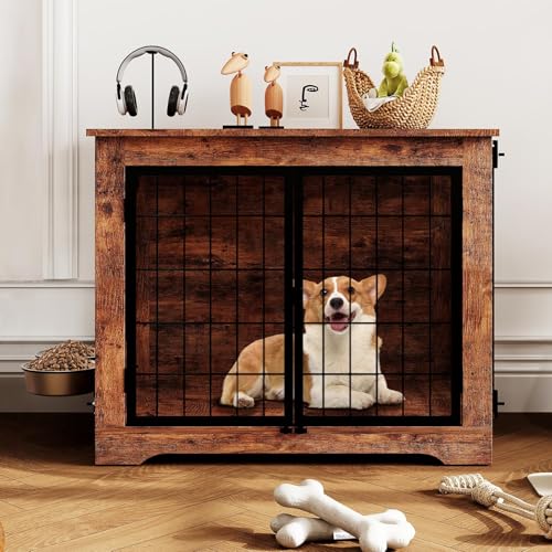 Dog Crate Furniture with 360° Rotatable Bowls, view 8