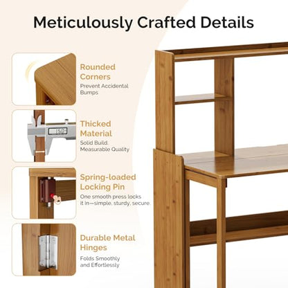 Folding Desk with Bookshelf, Compact Foldable Desk for Small Spaces,Brown, view 6