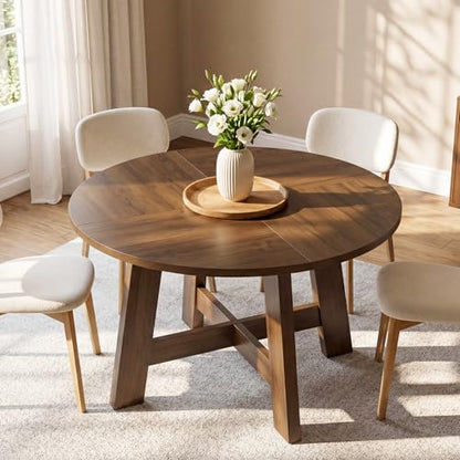 Tribesigns Round Dining Table for for 4-6 People, 47-Inch Circle Kitchen Table with Reinforced Cross Brace, Farmhouse Dining Room Furniture for Living Room, Apartment, Restaurant, Walnut Brown