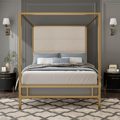 Queen Size Gold Metal Canopy Bed Frame, view 7
