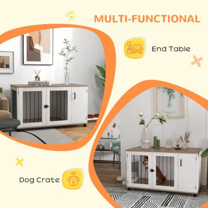 Dog Crate Furniture with Storage Double Doors for Large Dogs Walnut, view 5