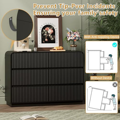 Black Dresser Fluted 6 Drawers Dresser for Bedroom, view 7