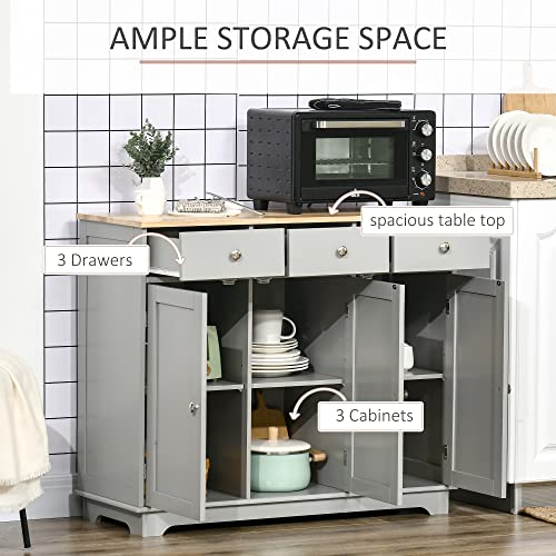 Sideboard Buffet Cabinet with Solid Wood Countertop, Modern Kitchen Storage Cabinet, Coffee Bar Cabinet with 3 Drawers, Doors and Adjustable Shelf, Gray