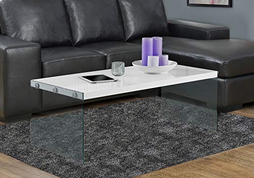 Monarch specialties, Coffee Table, Tempered Glass, Glossy White, 44"L