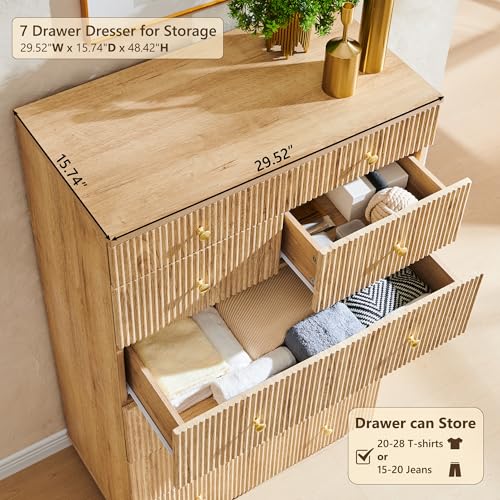 Fluted Dresser for Bedroom with 7 Drawers, view 4