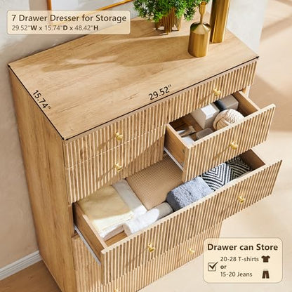 Fluted Dresser for Bedroom with 7 Drawers, view 4