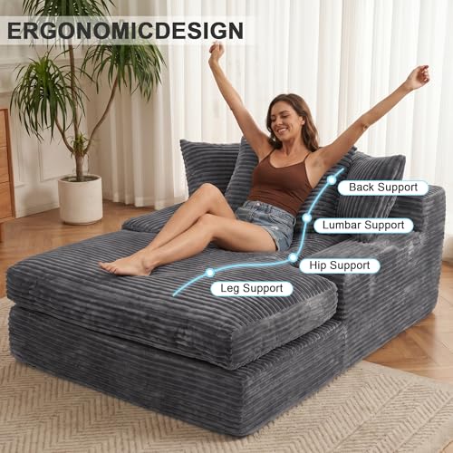 Oversized Gray Cloud Sofa with Corduroy Arms, view 5