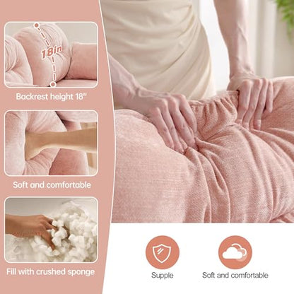 Cloud Couches for Living Room, Modular Sectional Sofa, 140" L-Shape Modular Couch with Movable Ottoman, Oversized Sectional Couch with Deep Seat, Pink