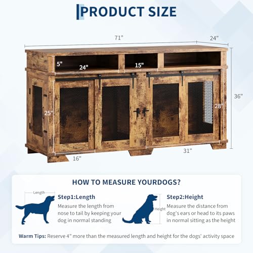 71'' Dog Crate Furniture for 2 Dogs, view 4