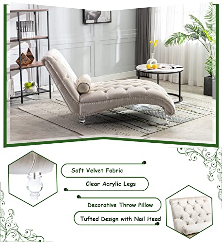 Velvet Chaise Lounge Chair with Toss Pillow, view 6