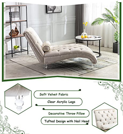 Velvet Chaise Lounge Chair with Toss Pillow, view 6