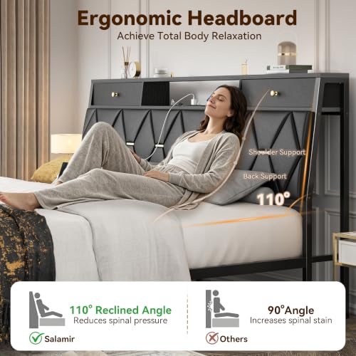 King Size Bed Frame and Headboard & Storage Drawers, PU Leather, view 6