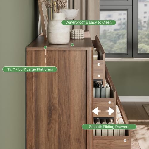 Walnut 6 Drawer Dresser for Bedroom, 55"Wide Modern Wood Dresser, view 7