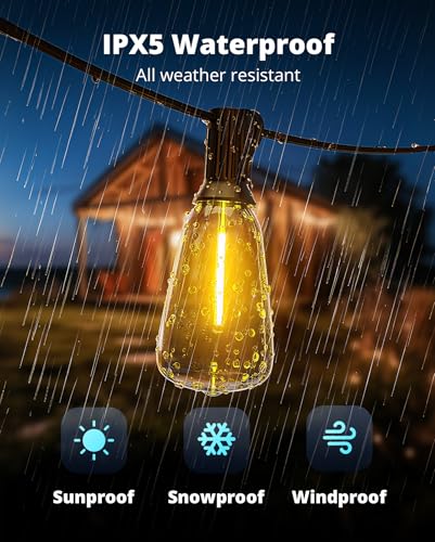 Outdoor String Lights 25FT LED Patio Lights IPX5 Waterproof with 10+1 ST38, view 3