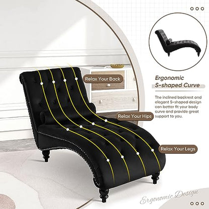 Black Velvet Chaise Lounge Indoor with Toss Pillow, view 8