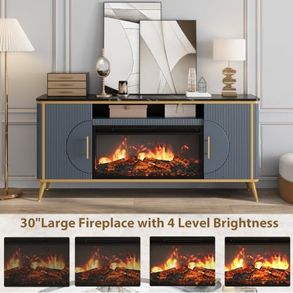 Fluted Fireplace TV Stand Up to 80" TVs, view 6