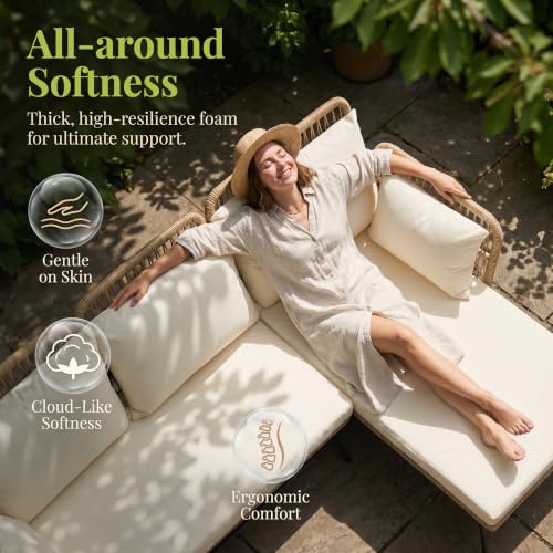 3 Pieces Boho Patio Furniture Set with Comfortable Cushion, Wicker Outdoor Sectional Sofa, L-Shape Lounge Conversation Set for Balcony Porch Backyard Deck, Beige