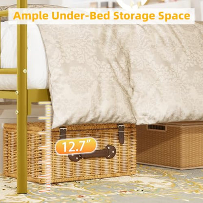 Twin Canopy Bed Frame with Headboard, Metal Twin Beds for Kids, Gold, view 7