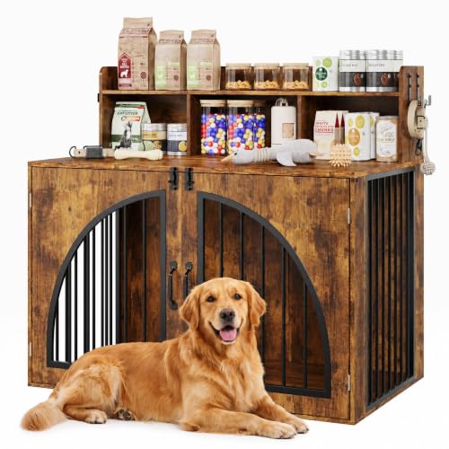 Dog Crate Furniture with Storage for Small/Medium Dogs,Brown, view 2