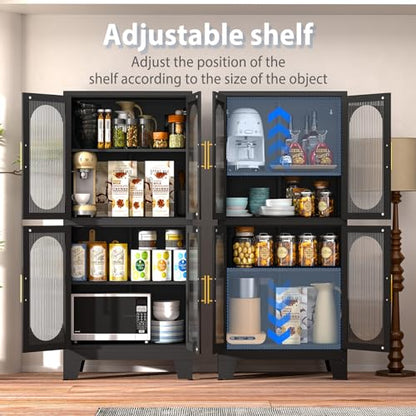 Black Metal Storage Cabinet with Doors and 3 Shelves (2 Adjustable) for Kitchen, Laundry Room, Home Office, Kids Room