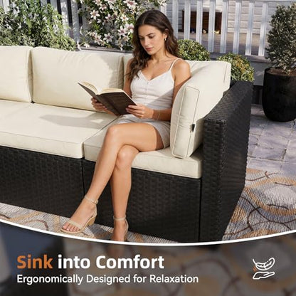Patio Furniture Set 5-Piece, Outdoor Sectional Sofas with Washable Cushion, Wicker Rattan Patio Conversation Sets for Backyard Porch and Poolside