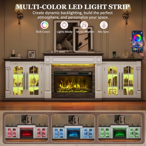 104" Fireplace TV Stand, Adjustable Flame Color, view 5