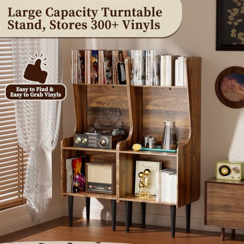 Record Player Stand with Storage, Tall Vinyl Record Storage Cabinet, view 4