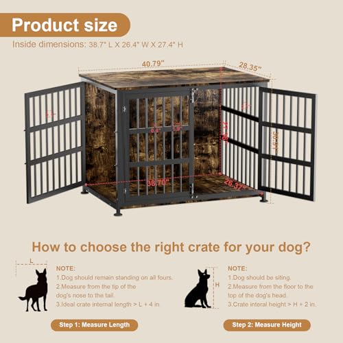 41" Large Dog Crate Furniture with Wheels, Dog Kennel, view 3