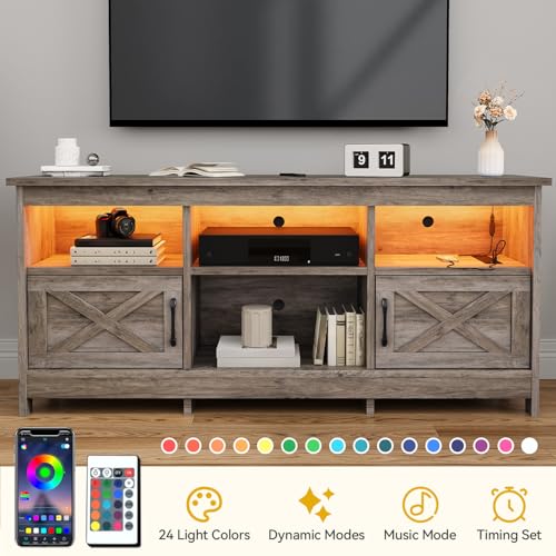 Farmhouse TV Stand with Storage for up to 65 Inch TV, Washed Grey, view 6