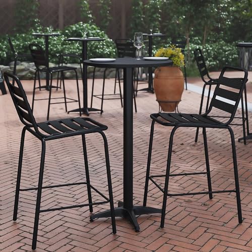 Mellie 23.25" Round Aluminum Indoor-Outdoor Bar Height Table with Flip-Up Table, Black