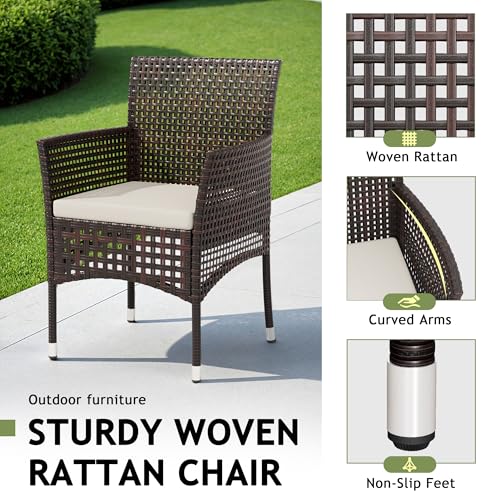 Outdoor 3 Piece Patio Furniture Set Wicker Chairs with Glass-top Coffee Table for Garden, Balcony, and Porch (Brown)