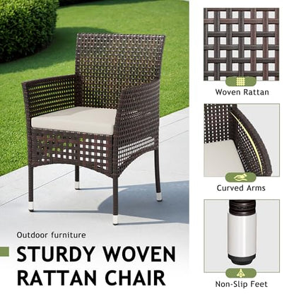 Outdoor 3 Piece Patio Furniture Set Wicker Chairs with Glass-top Coffee Table for Garden, Balcony, and Porch (Brown)