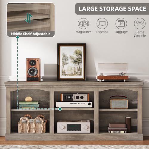 Farmhouse Arched TV Stand for Up to 80 Inch TVs, Weathered Grey, view 6