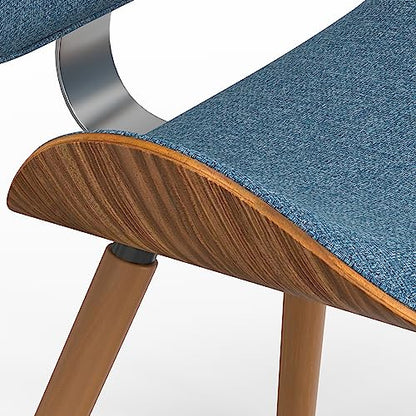 Marana Dining Chairs - Upholstered Bentwood Back and Linen-Style Fabric Kitchen Chair in Denim Blue, Mid-Century Modern Ergonomic Dining Room Seating with Contoured Seat and Beech Wood Legs