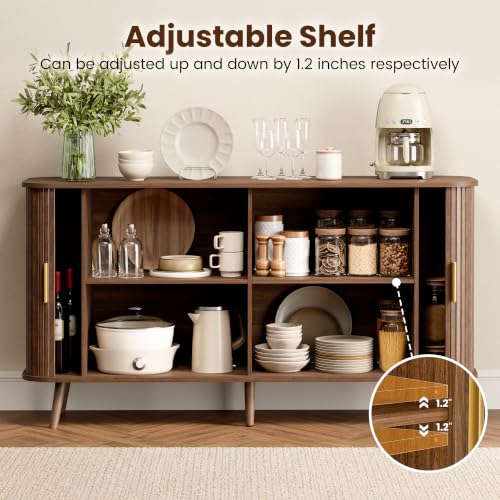 55" Sideboard Buffet Cabinet with Storage & Sliding Door, Walnut, view 5