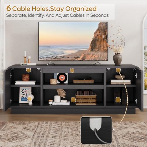 63" Mid Century Arched TV Stand with Storage, Black, view 6