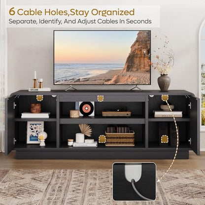 63" Mid Century Arched TV Stand with Storage, Black, view 6