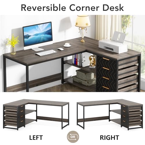 Tribesigns L Shaped Computer Desk with Storage Drawers, view 7