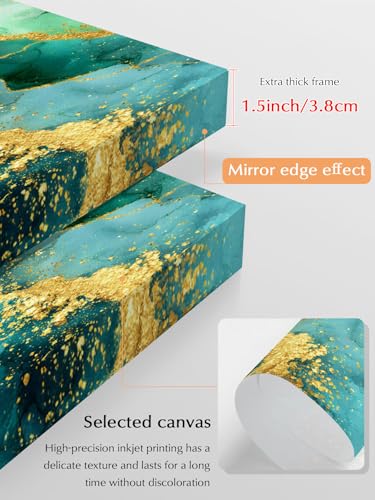 NuYeBiofx Abstract Turquoise Marble Texture Canvas Wall Art Prints,48"x32" Framed Picture Artwork Gold Line Stone Style Printed Canvas Oil Painting for Living Room Bedroom Office,Ready to Hang