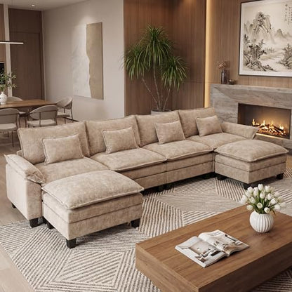 Oversized Modular Sectional Sofa，Khaki：157" U Shaped | Modern Comfy Cloud Couch with Movable Ottoman and Pillow, Deep Seat Couches for Living Room, Bedroom or Apartment
