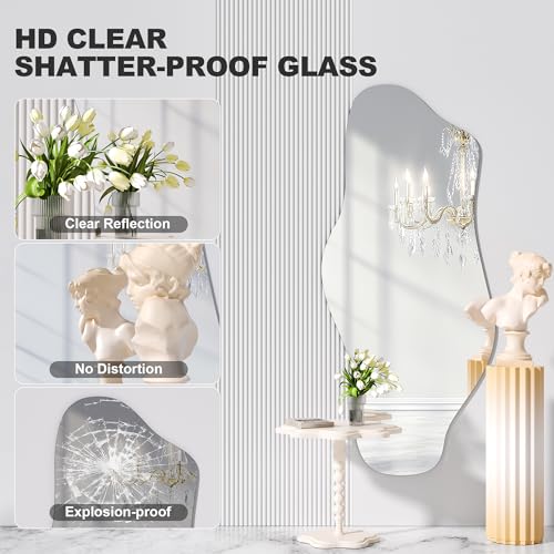 Irregular Wall Mirror, 48"x22" Asymmetrical Frameless Mirror, Modern Decorative Mirrors for Living Room, Entryway, Hallway, Bathroom, Bedroom,Wall Mounted Home Decor