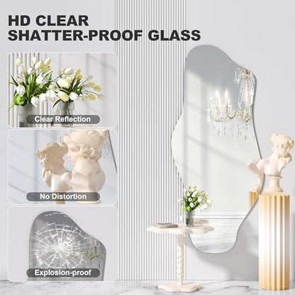 Irregular Wall Mirror, 48"x22" Asymmetrical Frameless Mirror, Modern Decorative Mirrors for Living Room, Entryway, Hallway, Bathroom, Bedroom,Wall Mounted Home Decor