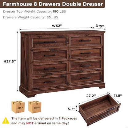 Farmhouse 8 Drawers Dresser Chests for Bedroom, Brown, view 3