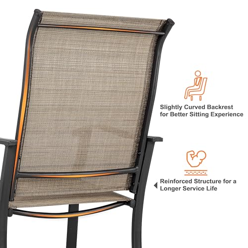 Set of 2 Patio Dining Chairs, High Back Textilene Chairs with Armrest for Indoor Outdoor Use, Iron Frame Patio Furniture Chairs for Garden Deck Backyard Kitchen Restaurant, Black and Brown
