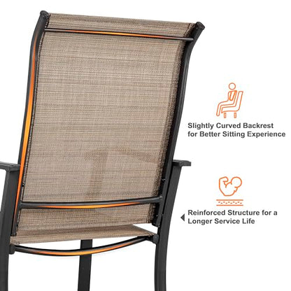 Set of 2 Patio Dining Chairs, High Back Textilene Chairs with Armrest for Indoor Outdoor Use, Iron Frame Patio Furniture Chairs for Garden Deck Backyard Kitchen Restaurant, Black and Brown