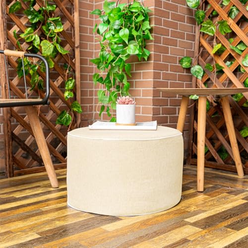 Outdoor Ottomans for Patio Pouf Waterproof Fade-Resistant Ottoman Foot Rest for Outdoor - Ottoman Chair Filled with High-Density All-in-One Foam, 20" D x 14" H Inches (Linen, Round)