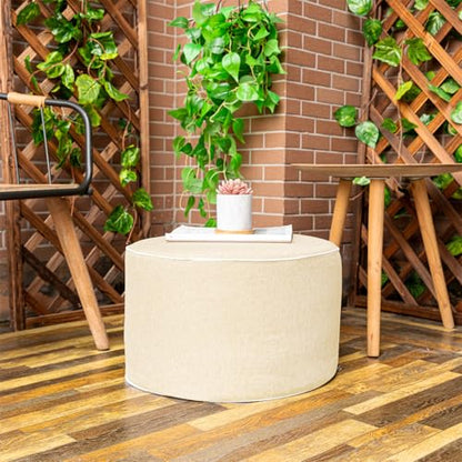 Outdoor Ottomans for Patio Pouf Waterproof Fade-Resistant Ottoman Foot Rest for Outdoor - Ottoman Chair Filled with High-Density All-in-One Foam, 20" D x 14" H Inches (Linen, Round)